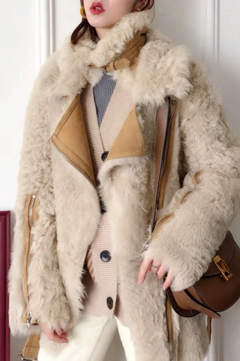 Пальто из овечьей шерсти для женщин, зима, корейский мех для стрижки овец, локомотив, двустороннее меховое пальто на молнии, зимнее меховое пальто для женщин