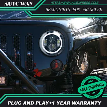 

For Jeep Wrangler JK CJ LED Car Halo Ring Round car Light Souce H4 7 Inch 40W Angel Eyes Auto Headlight Kit DC10-30V Hi/Low