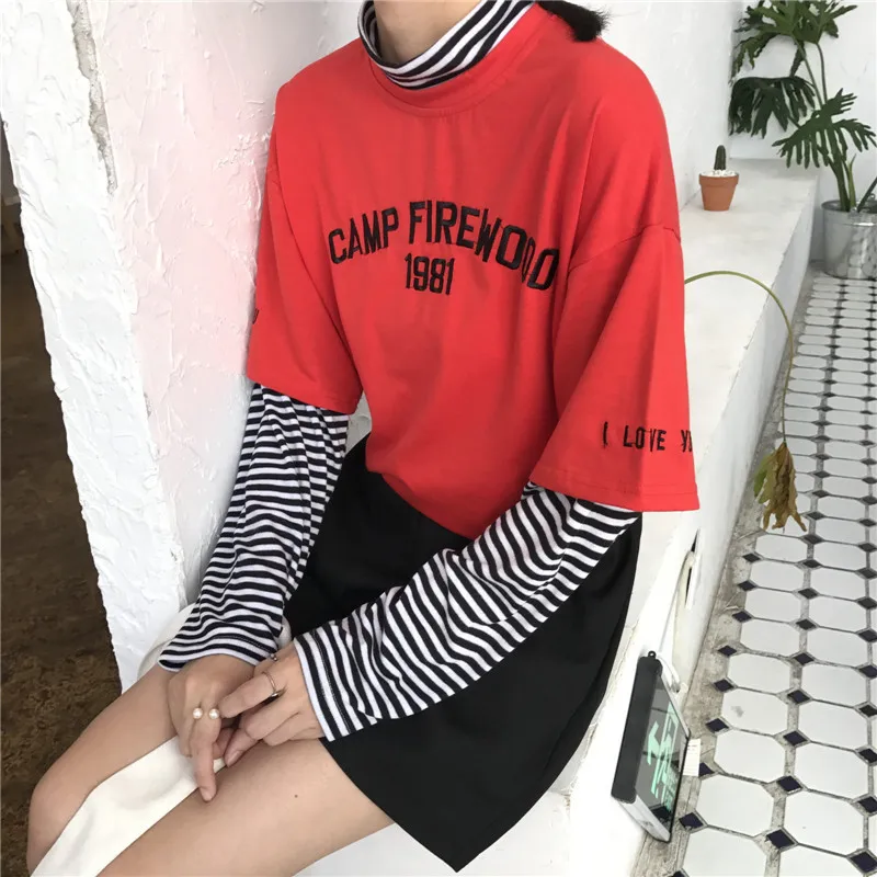 Women's T-shirts Tunic Kawaii Ladies Vintages Triped Long Sleeve T-shirt Female Ulzzang Harajuku Tee For Women Casual Top