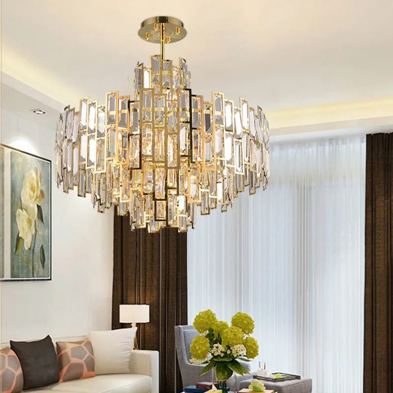 

Dimmable LED 2 layer Round Gold Crystal Desinger Chandelier Lighting Suspension Luminaire Lampen Lustre For Dinning Room Foyer