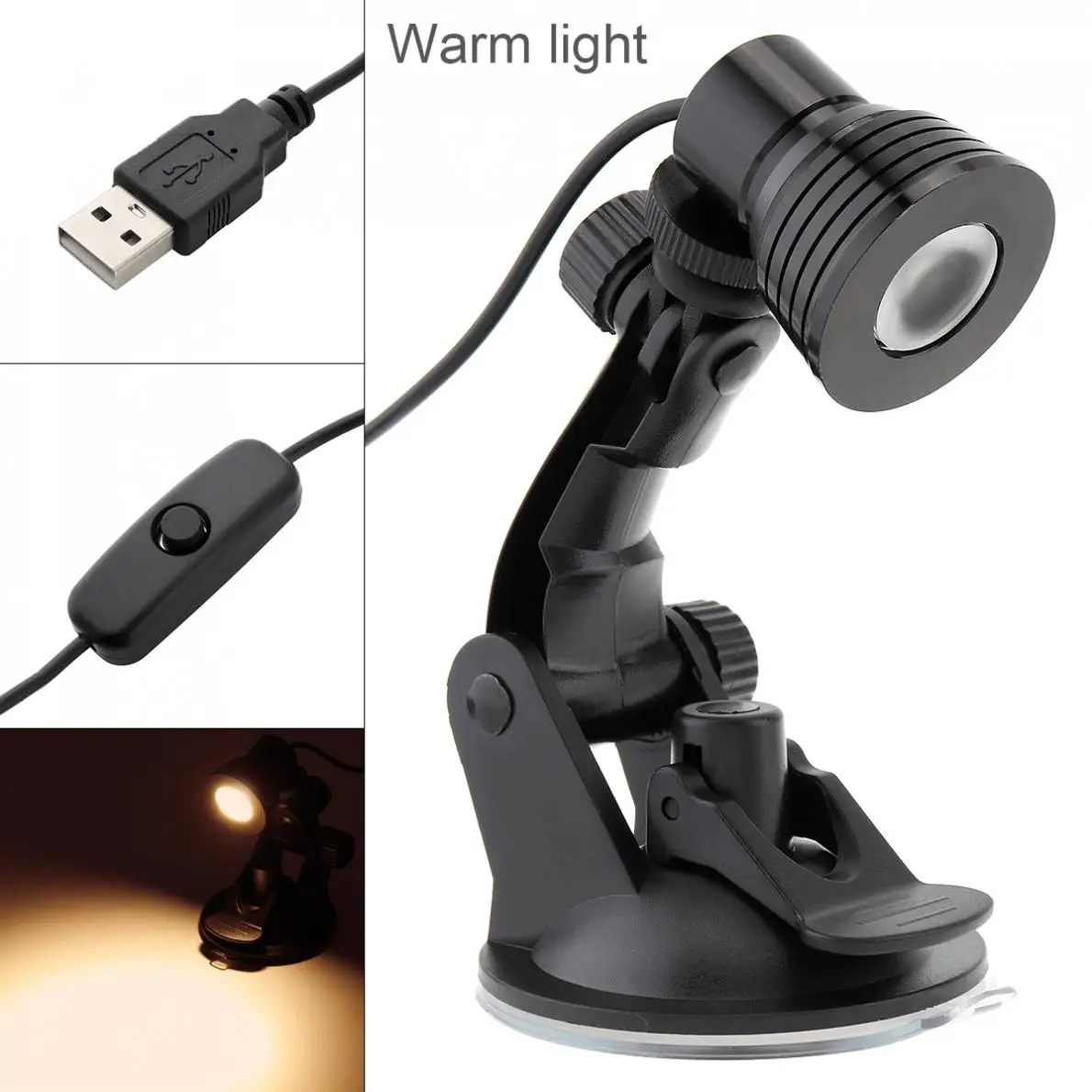 Настольная лампа 3 Вт с USB-разъемом функцией теплосветильник Гибкая присоской для