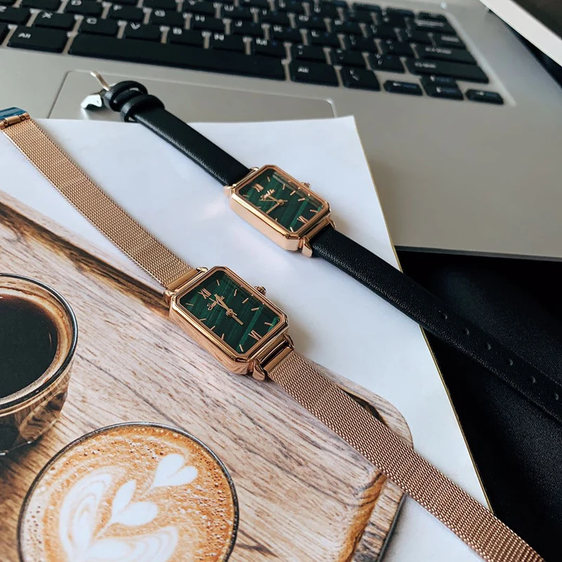 SUNKTA Watch Ladies Ultra-thin Women Watches Top Brand Luxury Fashion Rectangular Small Green Watch Waterproof Quartz Wristwatch