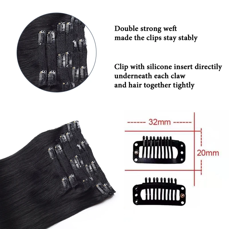 Toysww Hair 100g 120g Brazilian Remy Straight Hair Clip In Human Hair Extensions Dark Color 1 Full Head 6Pcs/Set