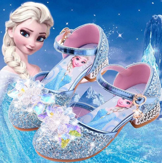 Disney bebek prenses ayakkabı Sequins sandalet yüksek topuk ile dondurulmuş  kızlar dans ayakkabıları yaz sandalet Elsa