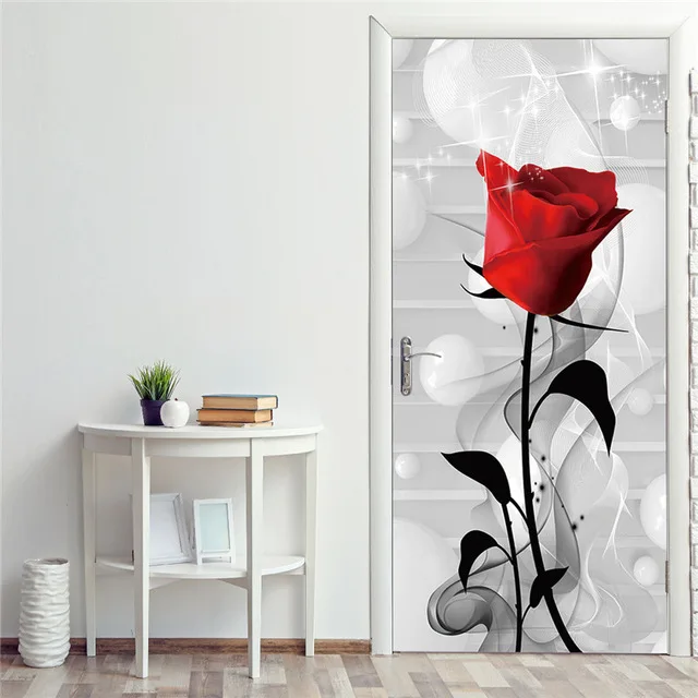 Печать художественная картина 3D дверь наклейка цветок DIY домашний Декор наклейки самоклеющиеся обои водонепроницаемый Фреска для ремонта спальни - Цвет: Door XRK555-05