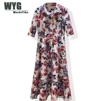 

High Quality Cotton Dresses Women 2020 Summer New Flowers Blooming Print Short Sleeve Ladies Elegant Branded Designer Dress