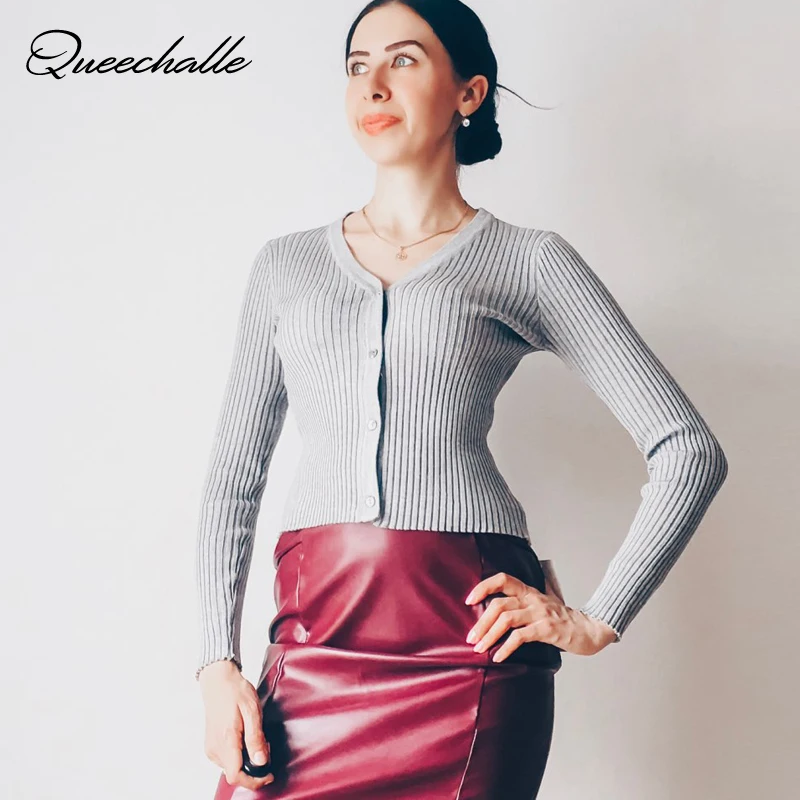 Queechalle 13 Цвета Новый 2021 осенний вязаный кардиган Короткая женская V образным