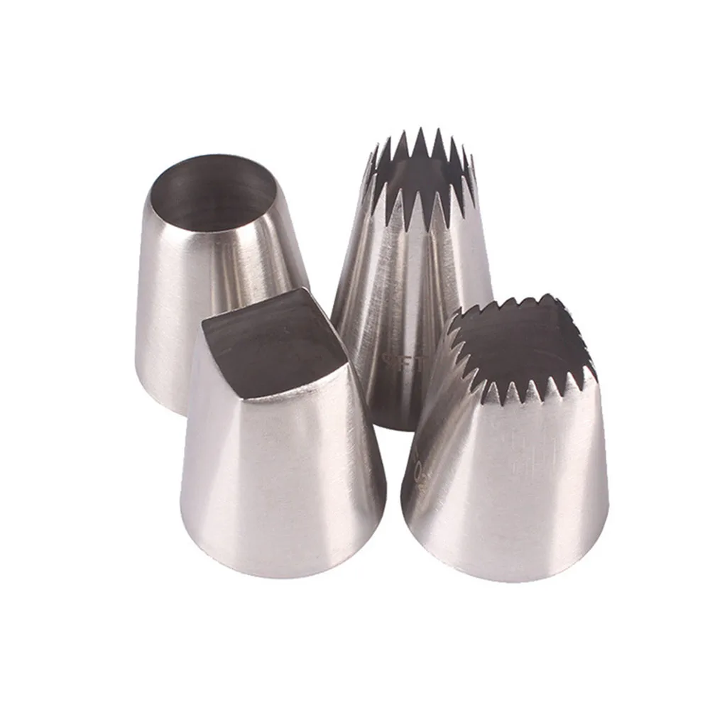 Cake Decorating Tip Set Cake Icing Nozzles Baking Nozzle Set Cake Decorating Nozzle Set Baking Supplies 4Pcs/set Stainless Steel Pastry Icing Piping Nozzles Fondant Cake Decor Cookies Supplies Big Style Nozzle Baking Tips