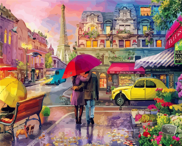 Diy Paint By Numbers For Adults City Tower Street Hand Paind Kit Canvas Oil Painting Landscape Living Room Decoration