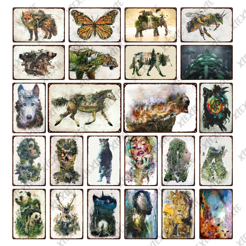 

Butterfly Panda Lion Variety of Animals Metal Plate Nature Human Tin Signs Plaque Wall Art Home Living Room Bedroom Vintage