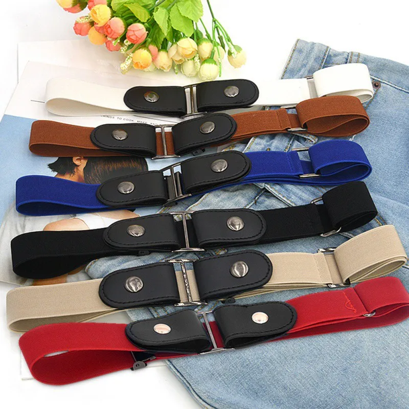 

Fashion Leather Belt Elastic Invisible Jeans Solid Color Belt Simple Metal Buckle Belt For Men Women Lazy Person
