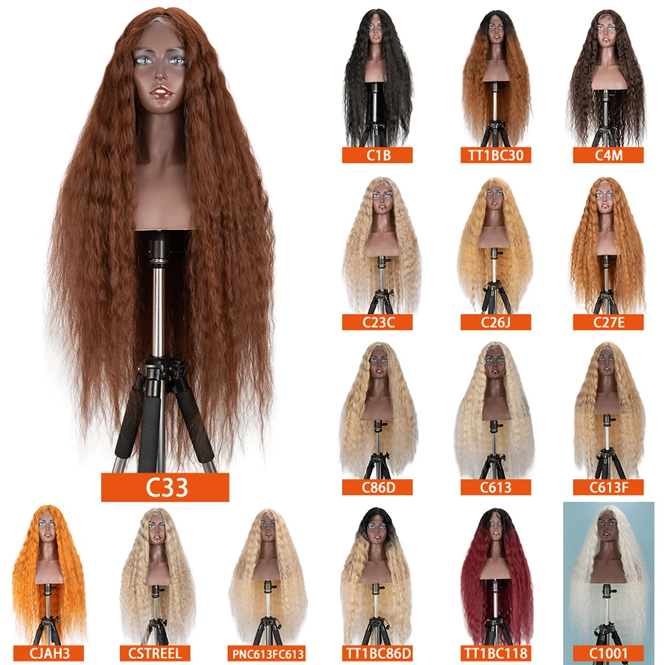 Raising Wholesale Deep Wave Lace Wig Synthetic Curly Hair Scalp Wigs For Black Women Ombre Cheap Long Hair Wigs Pre-plucked 40in
