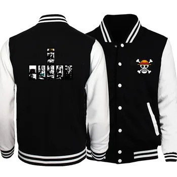 

Fashion Anime Cartoon Print Baseball Jackets Mens One Piece Luffy Harajuku Streetwear Button Uniform Bomber Tracksuits Coats