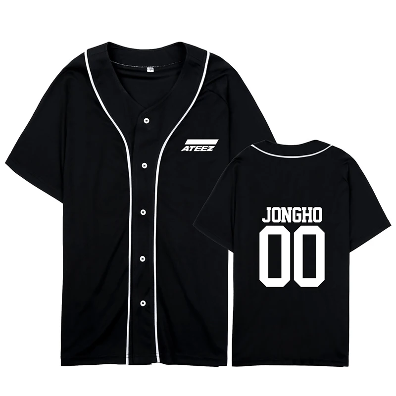 Black JONGHO Kpop ATEEZ A подростковый Z Album All To Zero кардиган свободная футболка на пуговицах футболки топы с короткими рукавами футболка PT1106 - Цвет: Black JONGHO