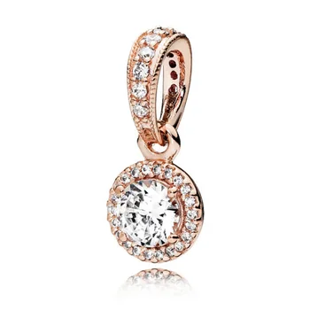 

Original Rose Gold Classic Elegance With Crystal Necklace Pendant Fit 925 Sterling Silver Charm Bracelet Diy Jewelry