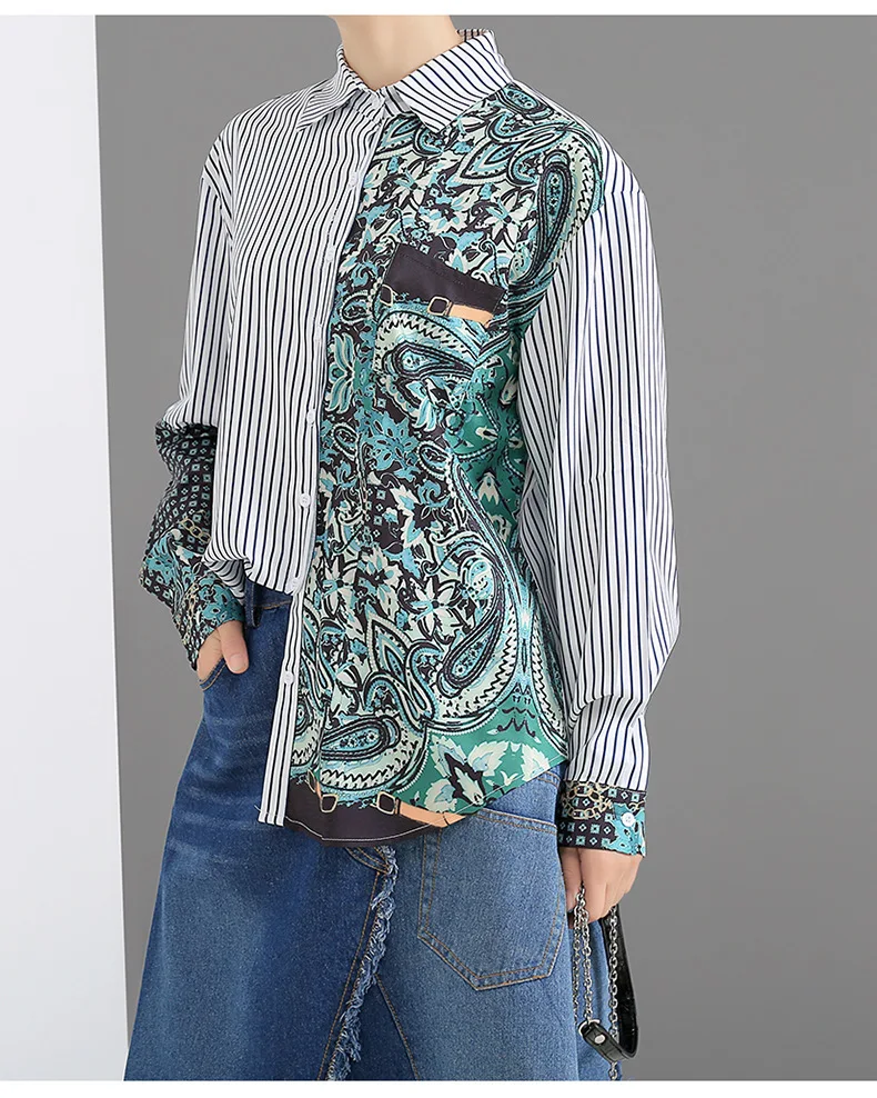 Max LuLu/ модные женские топы в Корейском стиле в стиле панк, хлопковые блузки, женские рубашки в полоску, Повседневная осенняя одежда с принтом в стиле пэчворк