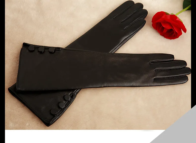 Настоящие Кожаные женские перчатки высокого качества черные козья кожа женские перчатки 40 см Длинные осень зима плюс бархатные тонкие руки X99