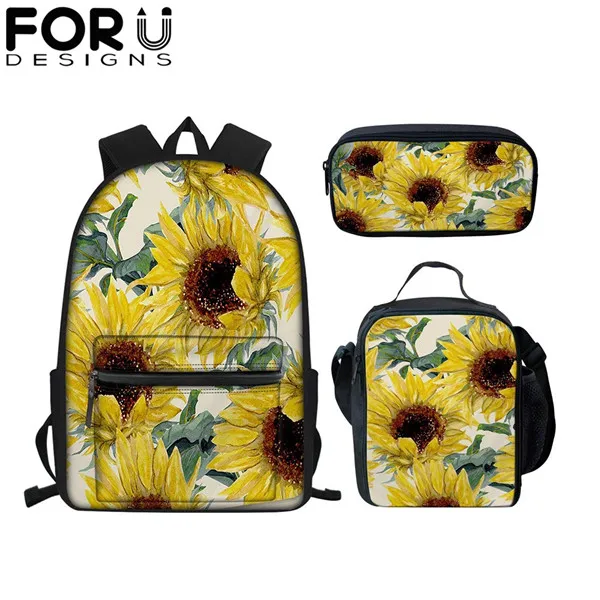 FORUDESIGNS/бренд 3 шт./компл. школьная сумка рюкзак для детей куртка для мальчиков и девочек детская одежда с принтом в виде подсолнухов рюкзак студенческий ранец Mochila - Цвет: P3046Z58GK