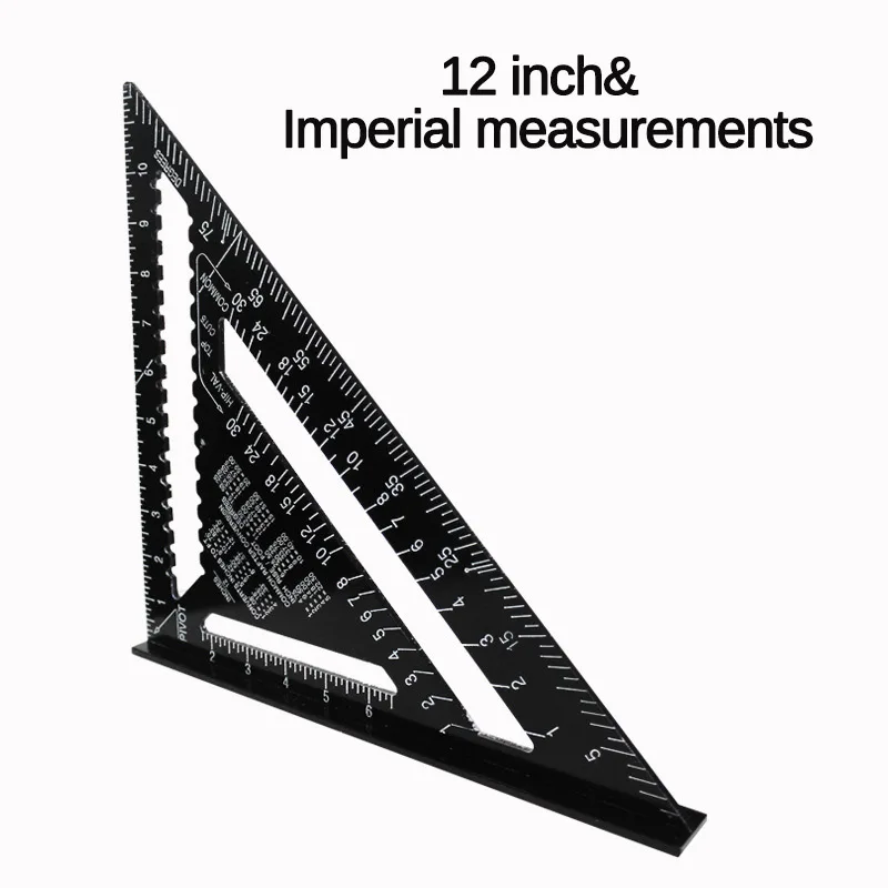 12 inch Imperial 7/12 дюймов треугольная угловая линейка квадраты алюминиевый сплав для деревообработки скорость квадратный угол правило транспортиры измерительные инструменты, линейки - Цвет: 12 inch Imperial