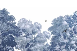 Dream Forest wallpaper in Light Navy, Jungle sketch wall Mural in light Navy blue color