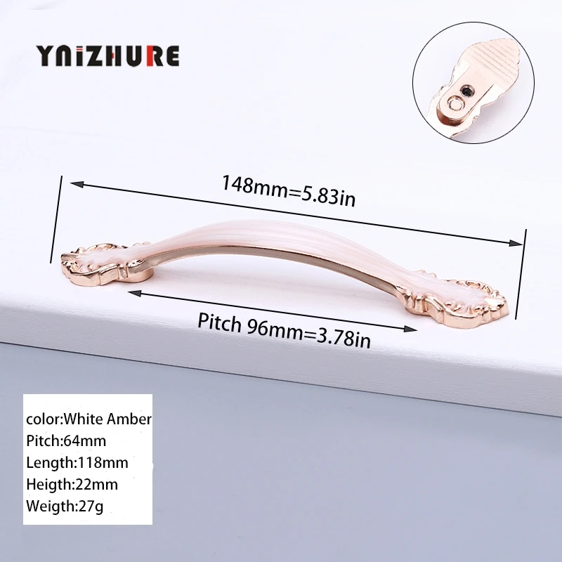White amber 96mm 1 шт. Роскошные прочные 64 мм/96 мм/128 мм ручки мебели и шкафа двери тянет комод Ящик кухонный шкаф ручки - Цвет: White amber 96mm