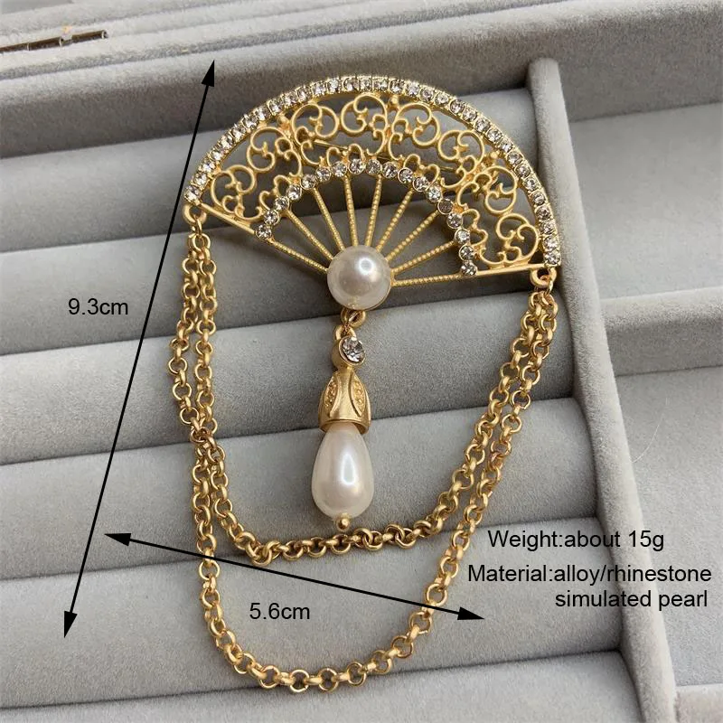F. J4Z Новые Роскошные Броши для женщин Barroque имитация жемчуга Rhinesetone Tassel Fan образные штифты и серьги Ювелирные изделия Подарки