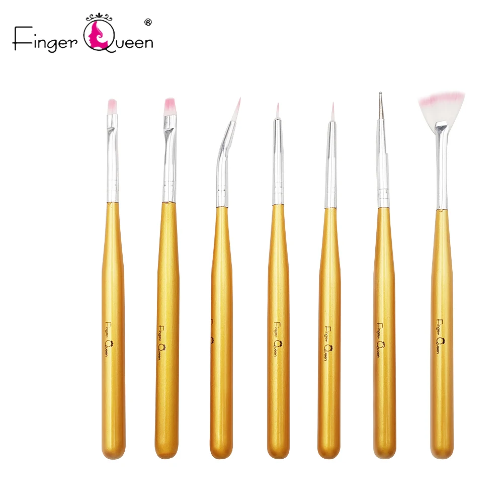 B006 7Pcs golden Fingerqueen 15 шт Маникюрный набор Pencel раскрашивающая Картина Дизайн Акриловый Дизайн ногтей кисти для маникюра украшения набор кистей - Цвет: B006 7Pcs golden