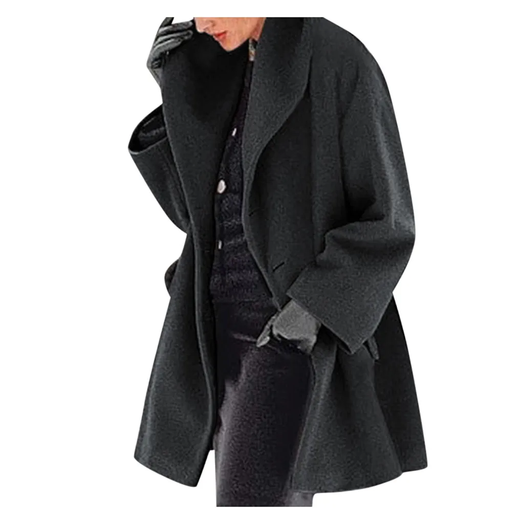 Тонкое полушерстяное Женское пальто, одноцветное длинное пальто с длинным рукавом, с мехом, с открытым передом, верхняя одежда, повседневное, Осень-зима, элегантное пальто# J30 - Цвет: Dark Gray