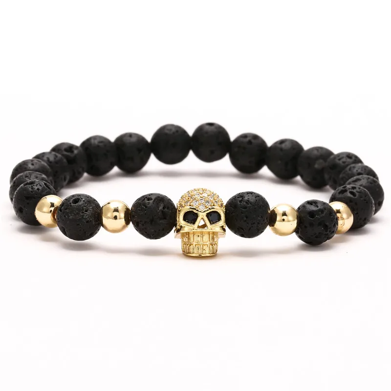 

Fashion Natural Stone Beaded Women Men Bracelets Punk Skeleton CZ Charm Bracelets & Bangles For Men Handmade Accessories Gift
