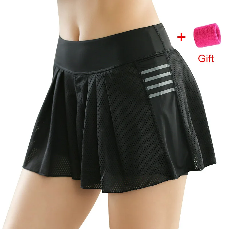 

Summer Women Yoga Clothes Fake Two Piece Skirt Breathable Stretch Tennis Running Quick Dry Anti-light Skorts Badminton Shorts