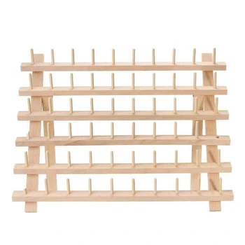 

60 Spools Wooden Thread Rack/Thread Holder Organizer with Hanging Hooks for Embroidery Quilting and Sewing Threads