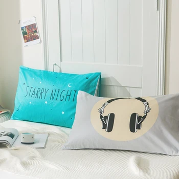 

SlowDream 100% Pure Cotton Cartoon Earphone Double Couple Home Textiles Bedding Pillow Cover For Adult Kids Child 48X74CM Size