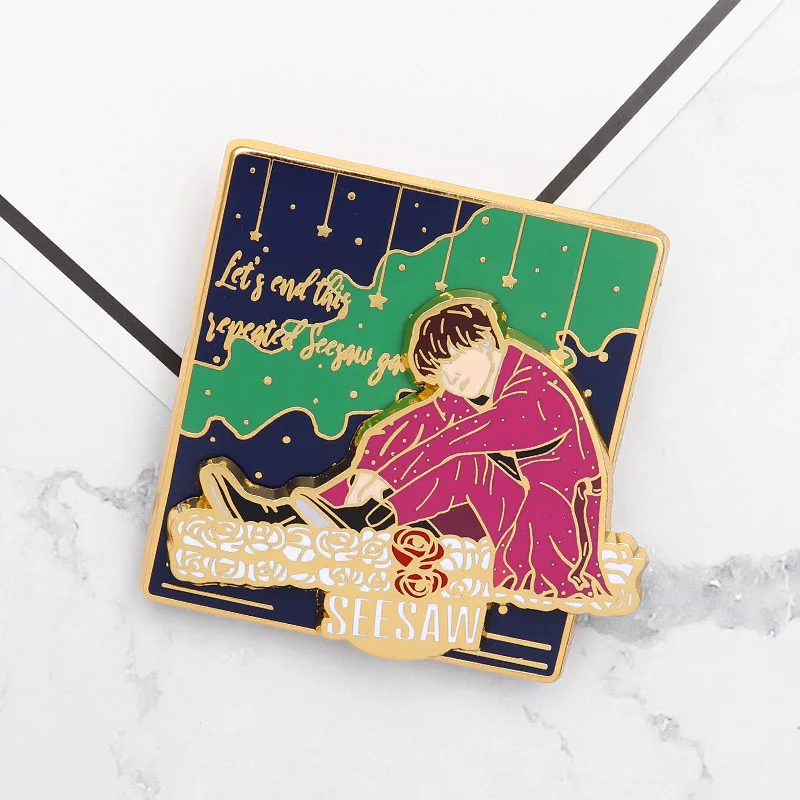 1 шт KPOP Bangtan Pin Seesaw Броши Let's End This Sepeated Seesaw игровые значки движущиеся комбинированные брошь, эмалированный штифт ювелирные изделия подарок