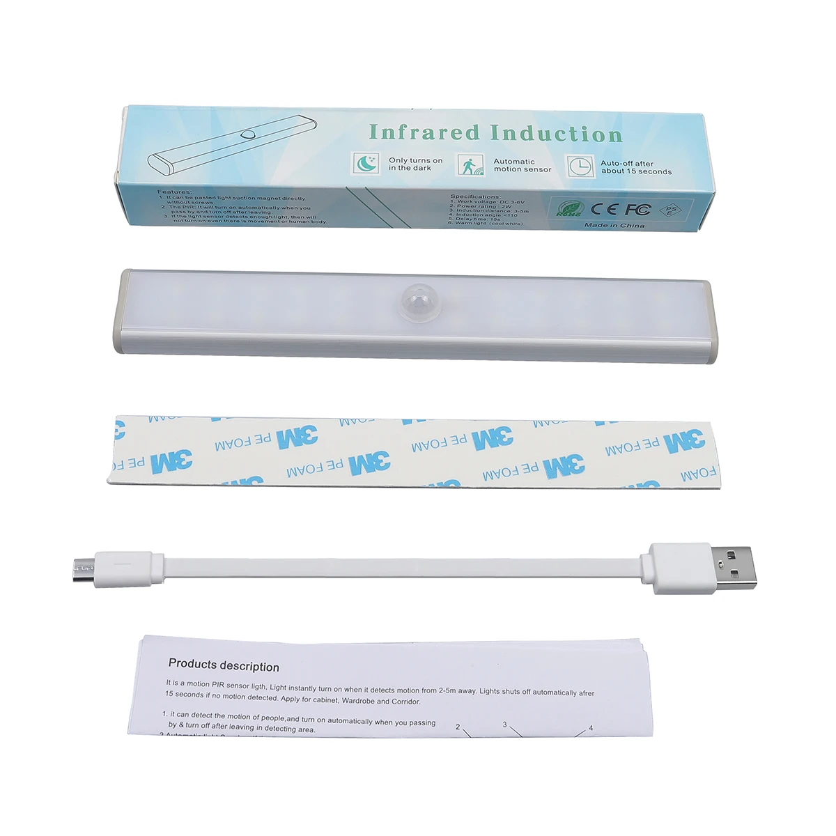  LED PIR Motion Sensor Light Cupboard Wardrobe Bed Lamp Wireless USB Rechargeable Light For Wardrobe