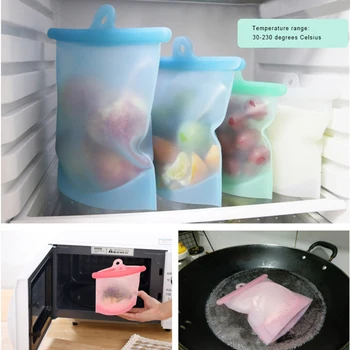 

Food Grade Silicone Storage Bag Reusable Self-sealing Frozen Food Storage Bag Boiled Microwave Heating Food Bag Leakproof Top