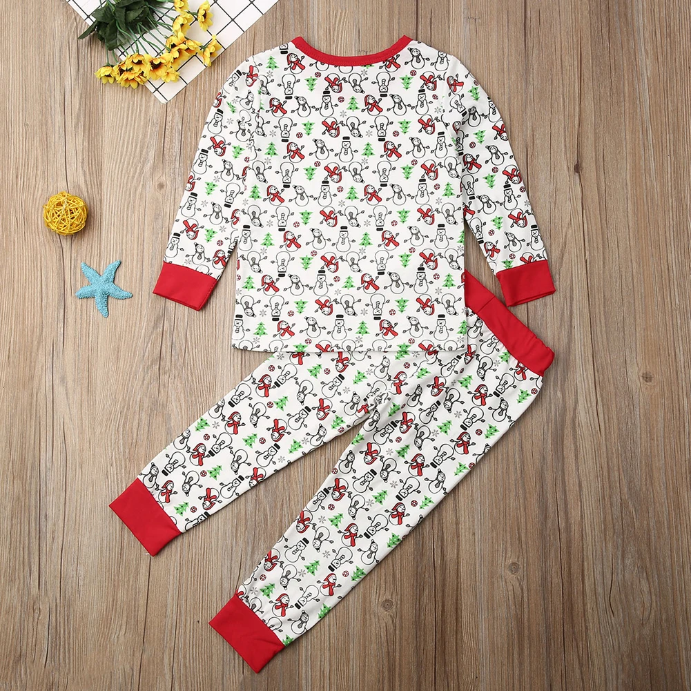 2-7Y Christmas Kids Baby Boy Girl Long Sleeve Print Cotton T-shirt Tops Long Pant 2PCS Pajama Set Sleepwear Nightwear Pjys