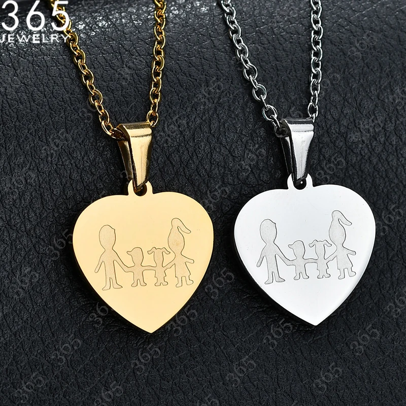Женское семейное ожерелье из нержавеющей стали с подвеской в виде сердца для