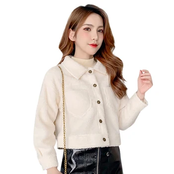 

Jacket Women Chaqueta Mujer Autumn Winter Warm Thick Temperament Slim Coat Solid Color Long Sleeve Lapel Jacket Woolen Outwear*