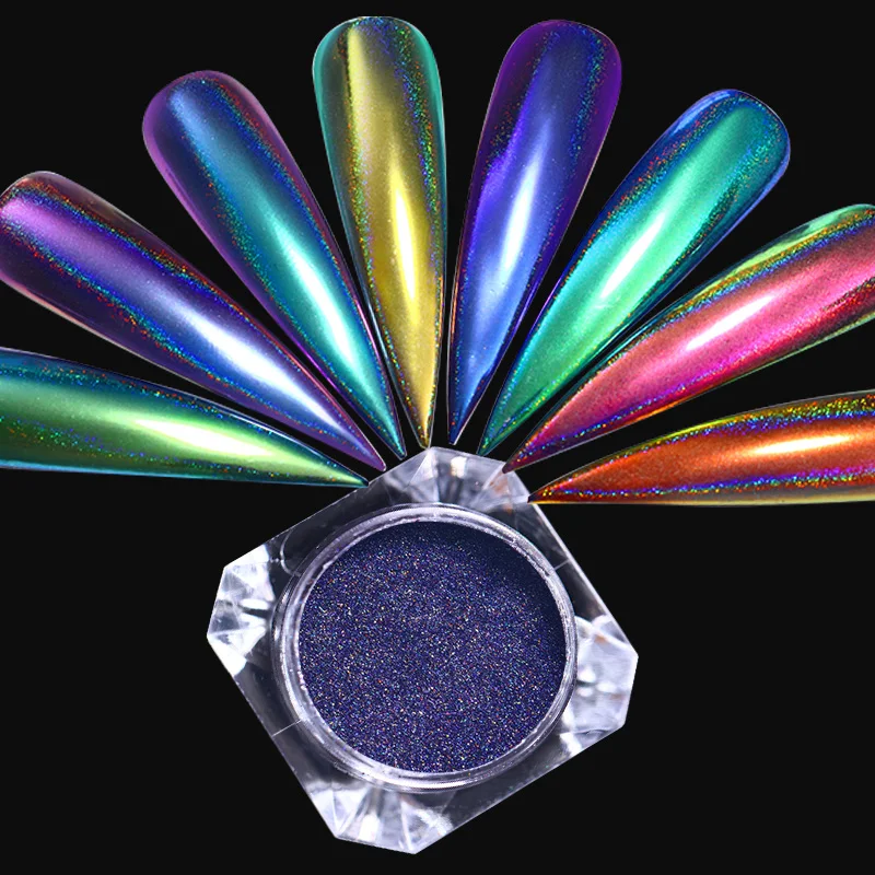 1 коробка Блестящий Порошок для ногтей Серебряный Фиолетовый лазерный