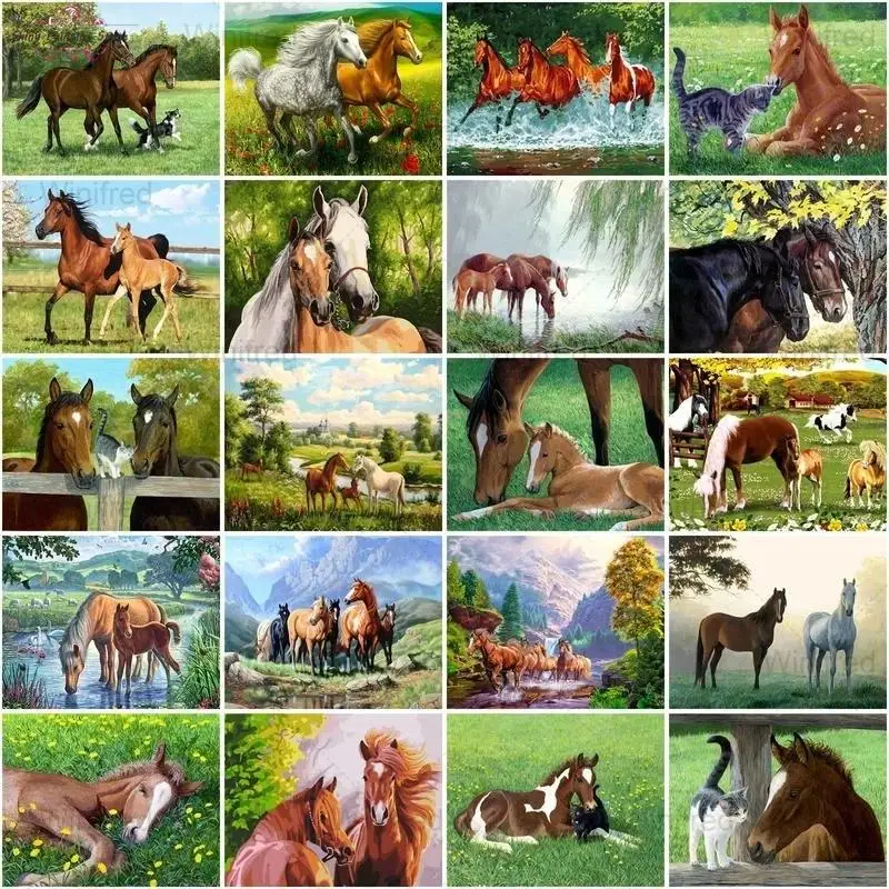 

Full Square Drill Diamond Embroidery Horses Nature Landscape 5D DIY Diamond Art Painting Cross Stitch Kit Animal Scenery Picture