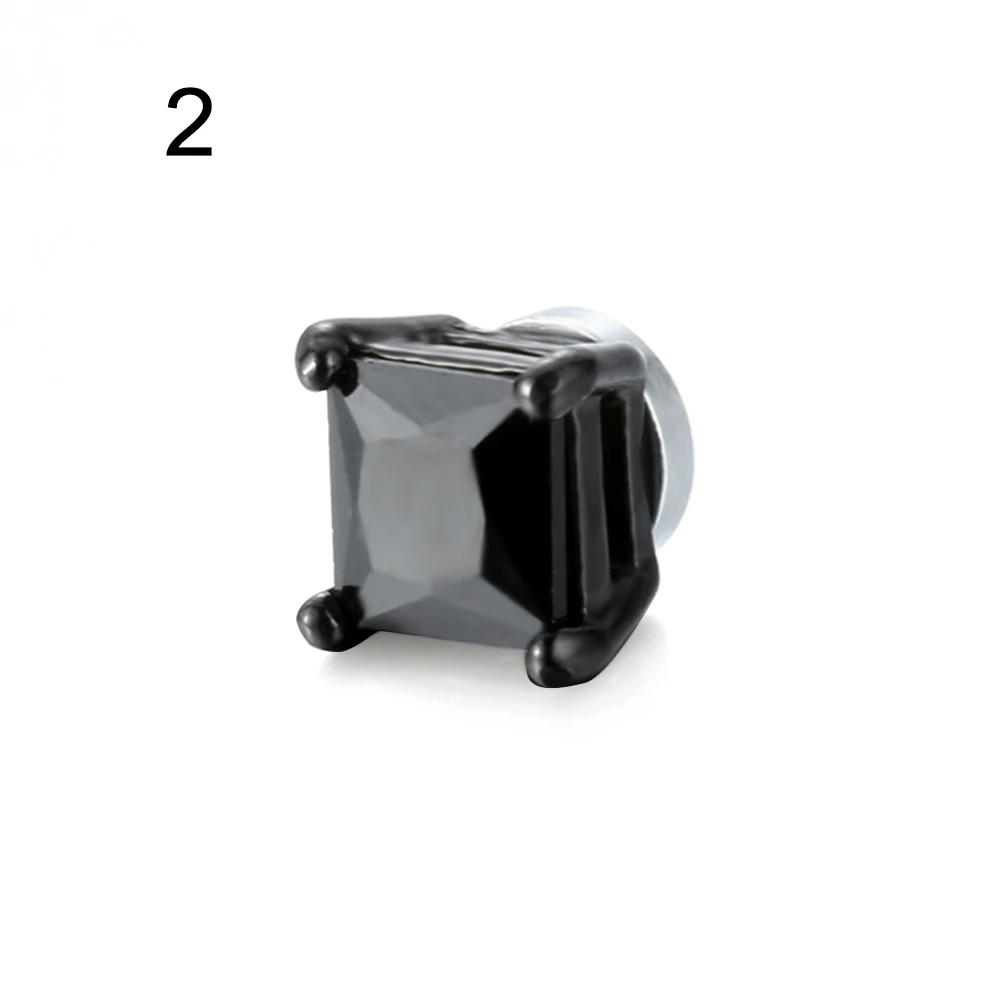 Square-Black New Unisex Stainless Steel Round CZ Magnetic Non-Piercing Clip On Stud Earrings Crystal Square/Round Ear Stud For Men Women - Окраска металла: Square-Black