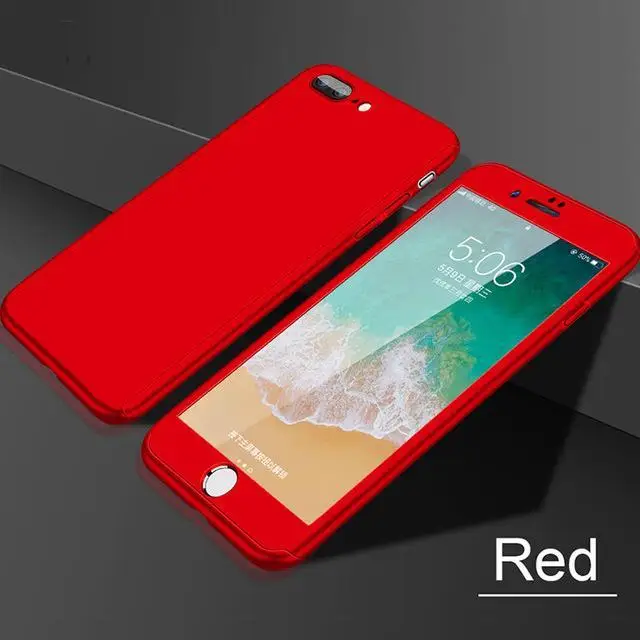 360 полный защитный чехол для iPhone 7 8 6S 6 Plus чехол для iPhone X XR XS максимальный чехол 5 5S se чехол для телефона Plsatic Coque glass - Цвет: Красный