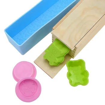 

Double Side Wood Soap Mold Set Including Rose And Bear Mould Silicone Spatula And 20pcs Colorful Oil Papers Non-Stick DIY Molds