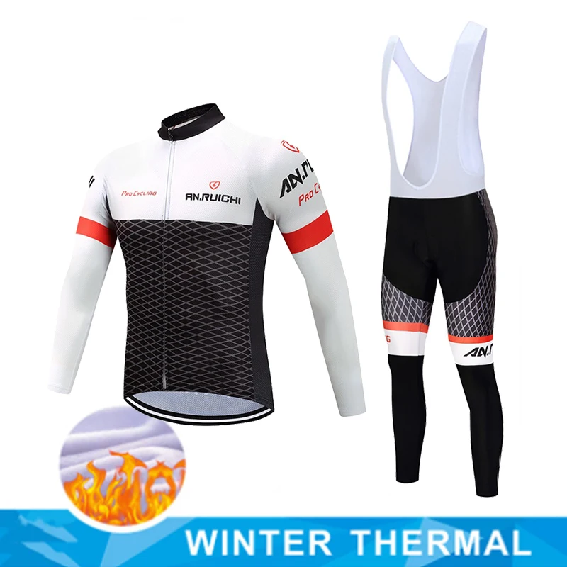 Mens Thermal Fleece cycling jersey long sleeve Bib pants set Cycling Bib Pants 