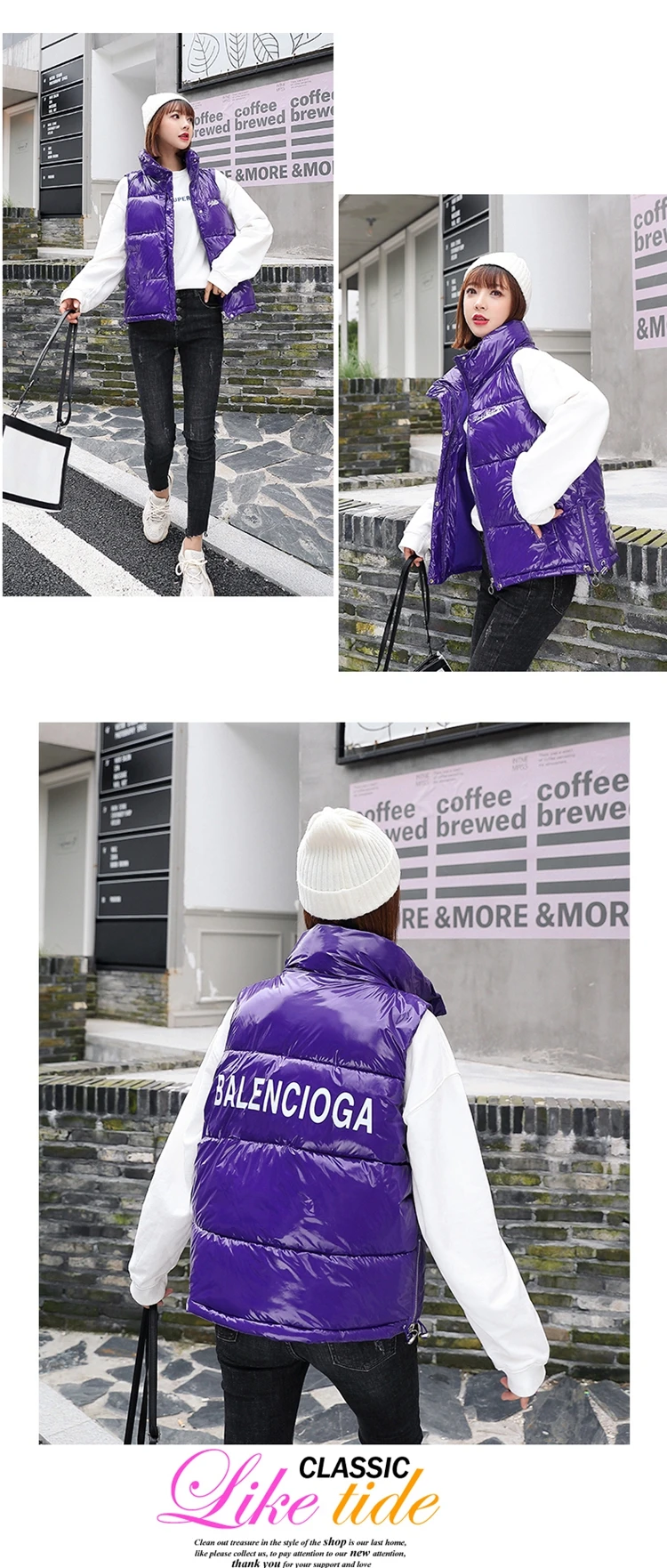 Sleeveless vest new autumn and winter thick section bright cotton vest female students ins loose cap cotton vest