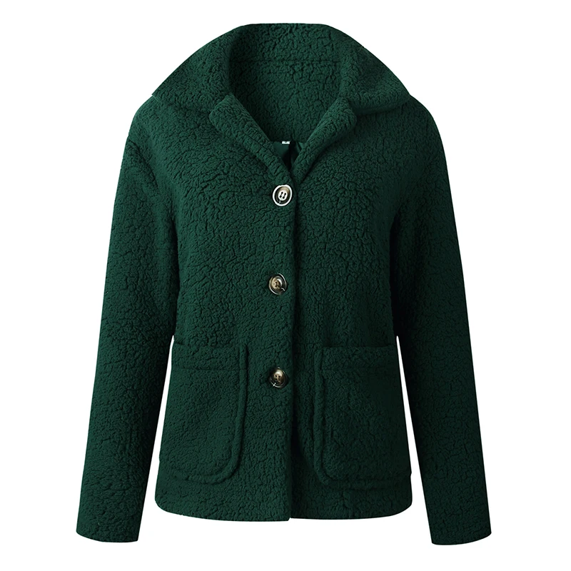 Dark Green UZZDSS, женское повседневное зимнее пальто из искусственного меха, куртка, осень, пушистые карманы, теплое толстое пальто размера плюс, женская верхняя одежда - Цвет: Dark Green