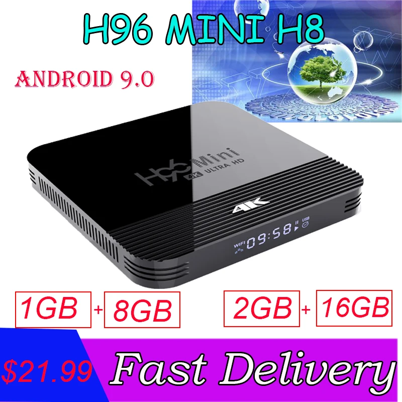 H96 мини h8 Смарт ТВ приставка Android 9,0 RK3228A 4K Поддержка Netflix аккаунт Youtube медиаплеер Глобальный Смарт ТВ приставка android 9,0 H96