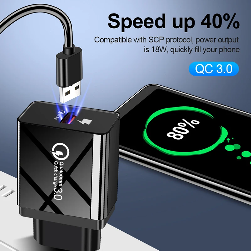 

USB Phone Charger Qualcomm Quick Charge 3.0 18W Fast USB Charger Travel Wall Charger Adapter for iPhone for Samsung for Huawei