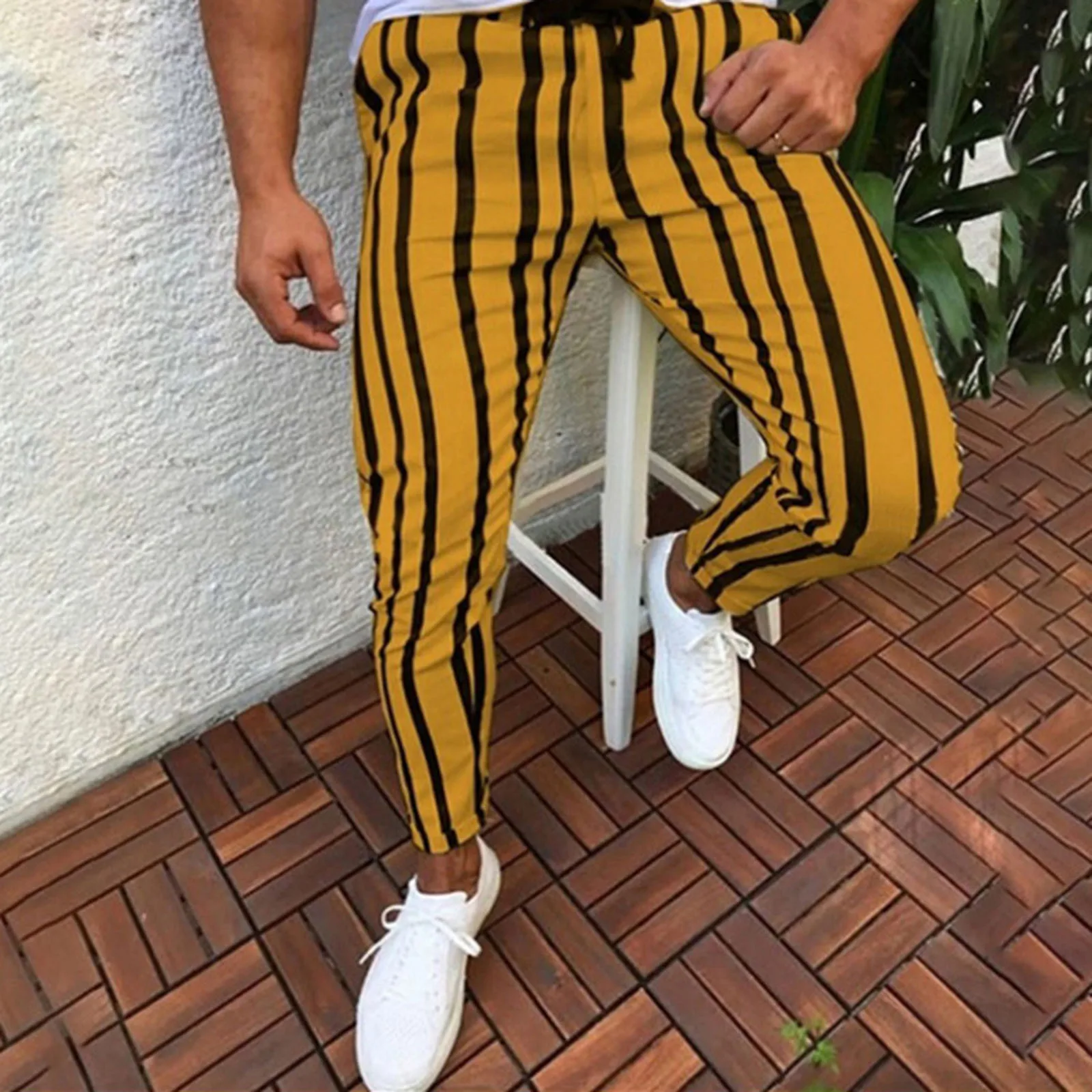 Men Sports Casual Pants Striped Bodybuilding Pocket Flexible Waist Long Pant Trousers Daily Fashion High Quality Pant Pantalones 2