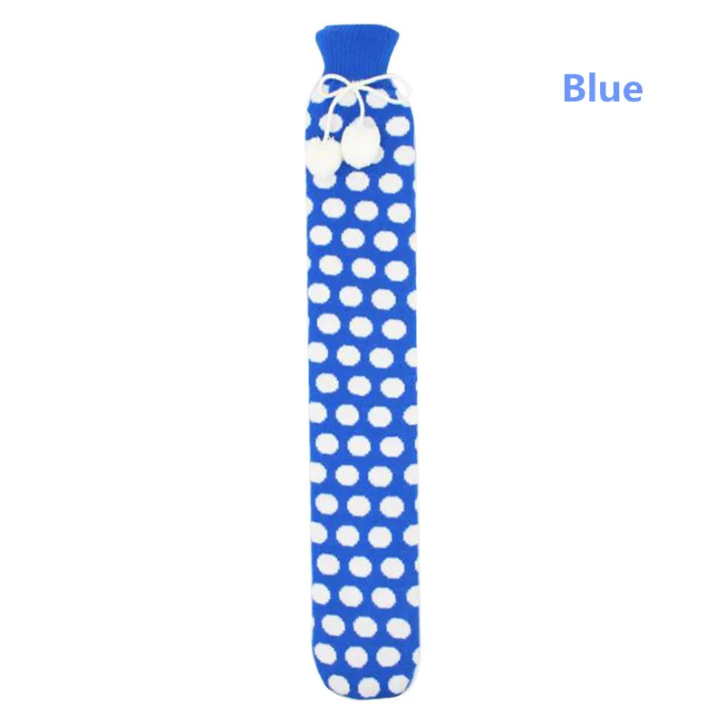 Blue Extra Long Winter Warm Hot Water Bottles with Knitted Removable Cover Portable 2L Hot Water Bottle Faux Fur Removable Body Cover - Цвет: Blue